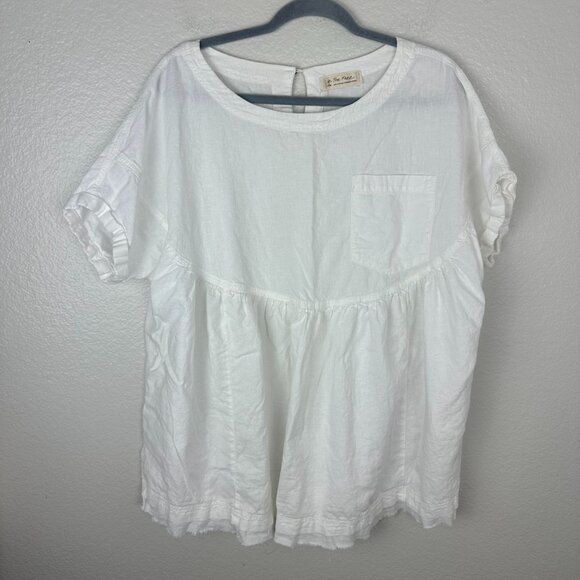 We the Free White Moon City Tunic Top M Linen Blend Frayed Hem Boho Minimalist - Picture 2 of 10